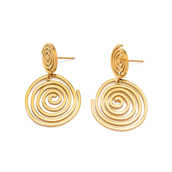 18K Gold Plated Swirl Earrings*Drop Earrings*Spiral Earrings*Waterproof Jewelry - Picture 7 of 8